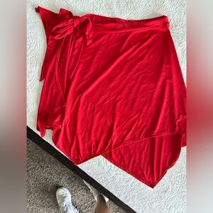 Red Asymmetrical Wrap Skirt